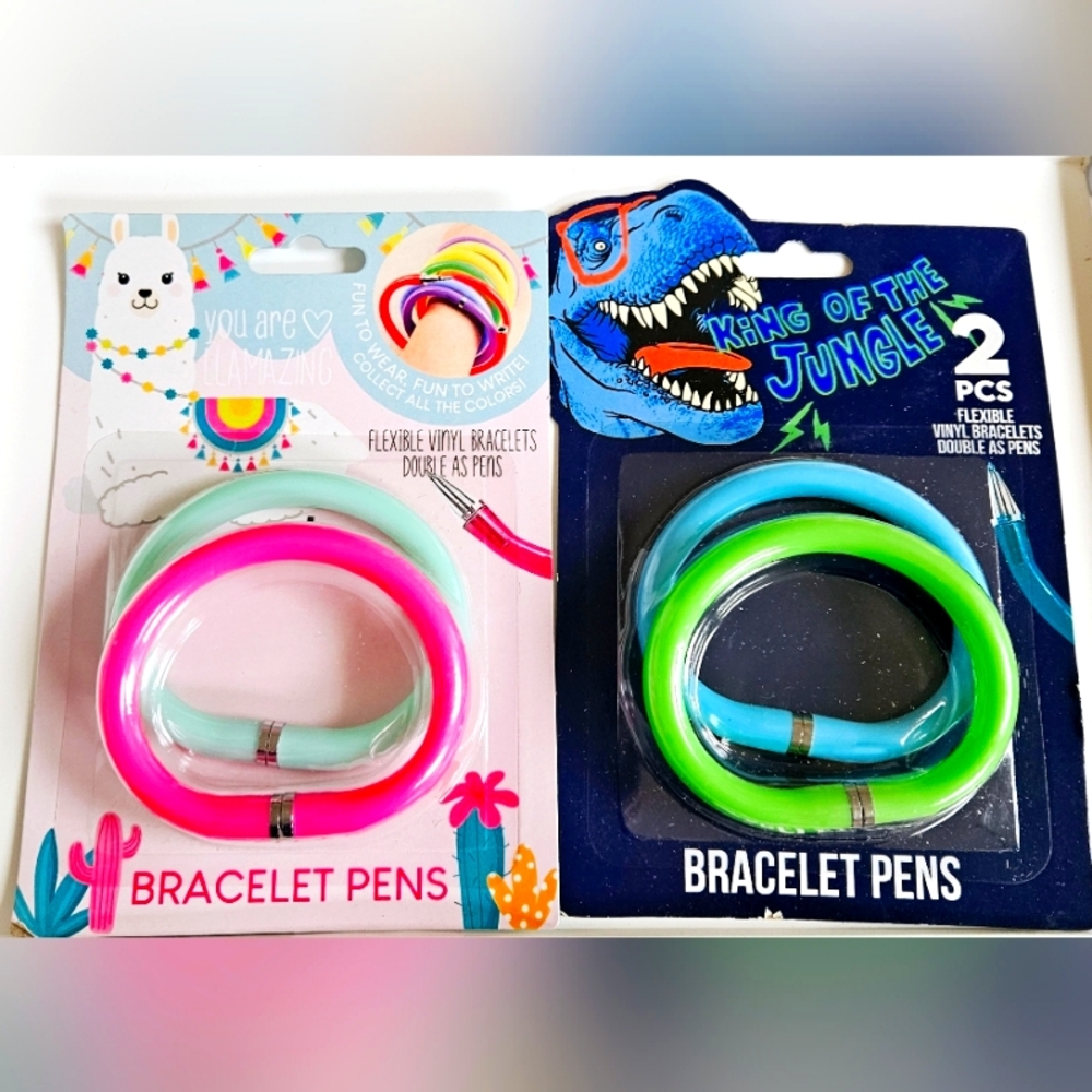 NWT 》2pks/4pcs《 FLEXIBLE VINYL BRACELET PENS O/S: BLUE, GREEN, TEAL, PINK!